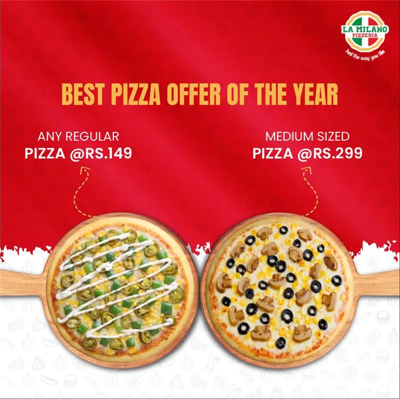 regular pizza at 149, medium pizza at 299